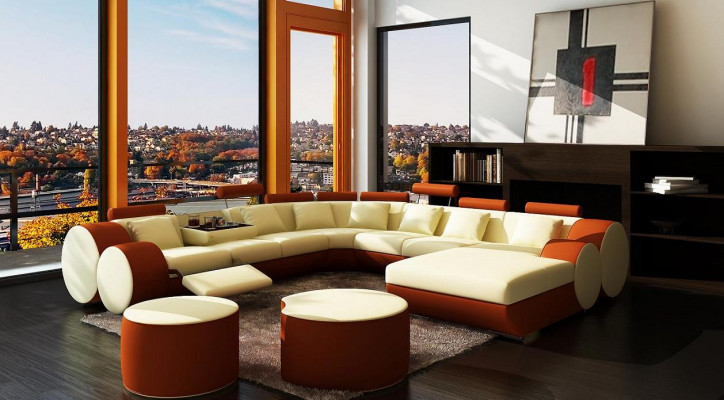 Designerová kožená pohovka + USB Big Wohnlandschaft sofa Couch polstrovaný set rohová sedačka