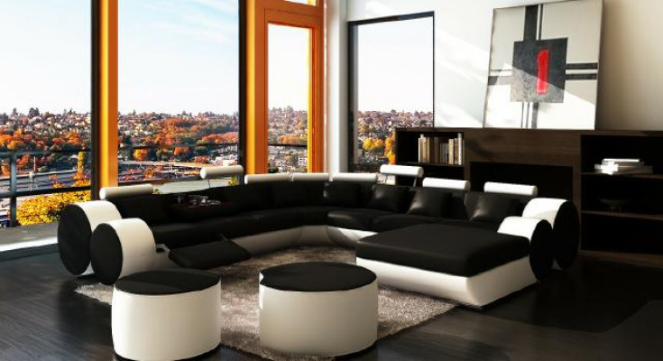 Designerová kožená pohovka + USB Big Wohnlandschaft sofa Couch polstrovaný set rohová sedačka