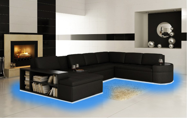 Moderní rohová sedací souprava + USB pohovka Polstrování Kožená designová sedací souprava Obývací krajina Nová