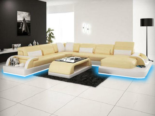 Ecksofa Polster Sofa Eckgarnitur Couch Modernde Designer Sofas U Form Leder +USB
