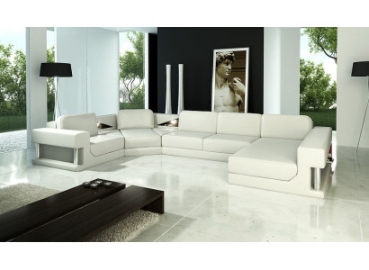 Ecková sedací souprava Moderní Kůže Pohovka Obývací pokoj + USB čalouněný rohový gauč Design Couch