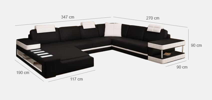 Ecksofa mit LED & USB Wohnlandschaft Sofa Polster Couch Garnitur U Form Leder