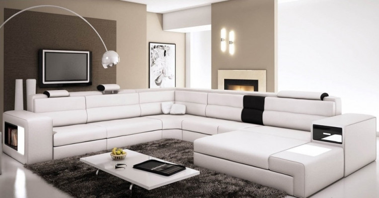 Design rohová pohovka gauč sofa čalouněný roh sedadlo garnitur Wohnlandschaft kůže USB+LED