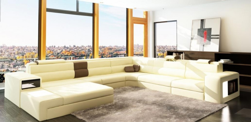 Design rohová pohovka gauč sofa čalouněný roh sedadlo garnitur Wohnlandschaft kůže USB+LED