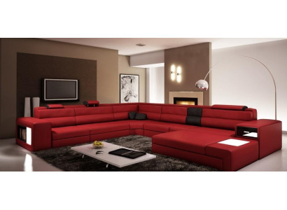 Obývací souprava Kožená pohovka Rozkládací pohovka Ráno Sedací souprava Design Moderní Pohovka + USB Nový