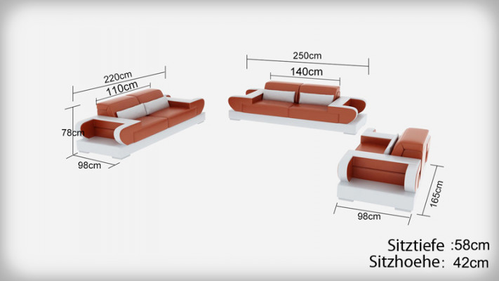 Ledrová pohovka Couch Wohnlandschaft 3+2+1 Sitzer Garnitur Design Modern Sofa G8002D