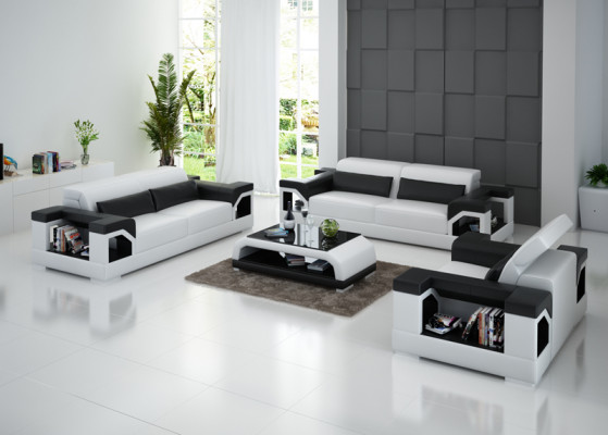 Kožená sedačka pohovka Sedací souprava set 3+2+1 osoba souprava Design Moderní pohovka s USB