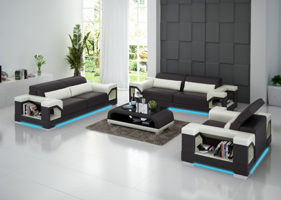 Kožená sedačka pohovka Sedací souprava set 3+2+1 osoba souprava Design Moderní pohovka s USB