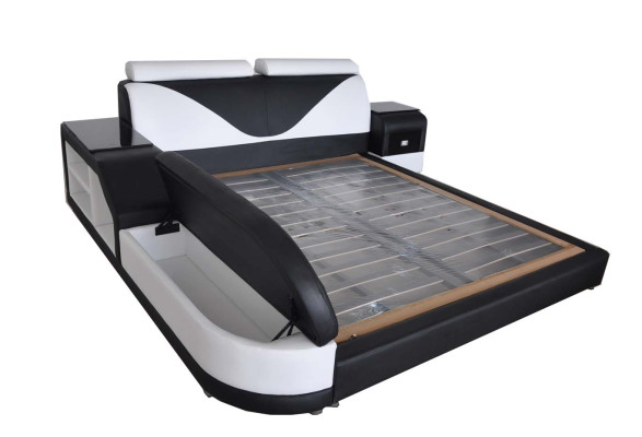 Luxus Leder Design Polster Betten mit USB Modernes Beleuchtet Ehebett designer