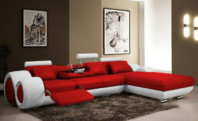 Ecksofa USB Wohnlandschaft Ledersofa Sofa Massfertigung Polster Garnitur Couch
