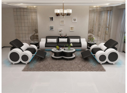 Kůží Pohovka Pohovka Souprava Nová 3+1+1 Kus Garnitura Design Moderní Pohovka