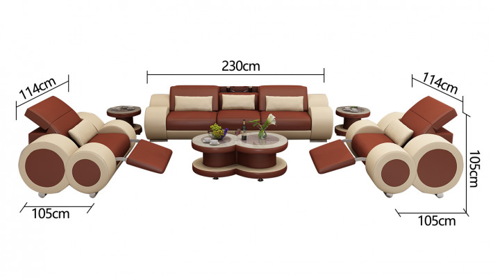 Kůží Pohovka Pohovka Souprava Nová 3+1+1 Kus Garnitura Design Moderní Pohovka