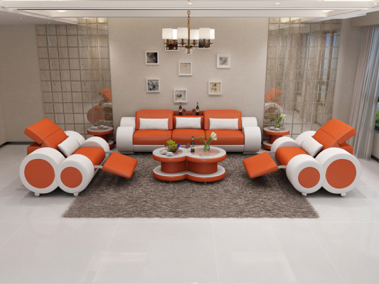 Kůží Pohovka Pohovka Souprava Nová 3+1+1 Kus Garnitura Design Moderní Pohovka