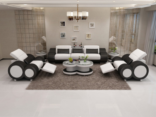 Kůží Pohovka Pohovka Souprava Nová 3+1+1 Kus Garnitura Design Moderní Pohovka