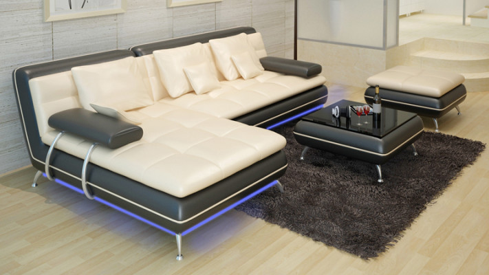 Ledersofa mit USB Wohnlandschaft Ecksofa Eck Garnitur Design Modern Sofa F3015