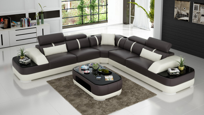 Ledersofa Polster Sitz Eck Sofa Garnitur Wohnlandschaft Wohnzimmer Couch mit USB