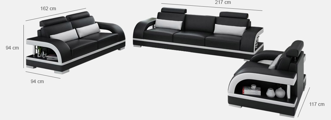 Designerová sedací souprava kožená pohovka s USB setem 3+2+1 sada sofa gauč garnitura