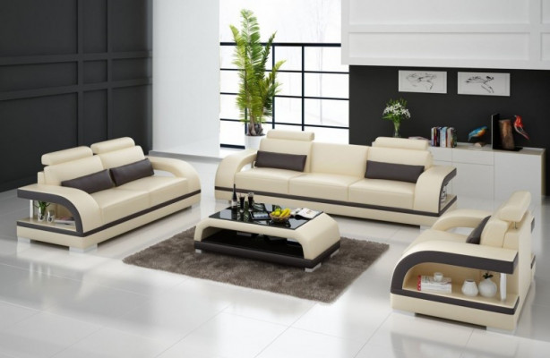 Designerová sedací souprava kožená pohovka s USB setem 3+2+1 sada sofa gauč garnitura