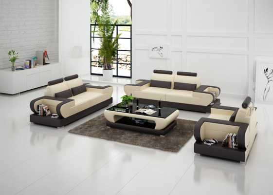 Pohovka z kožená Couch Wohnlandschaft 3+2+1 set design Moderní pohovka s USB