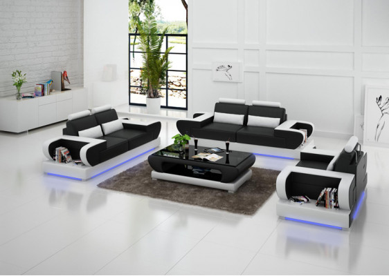 Pohovka z kožená Couch Wohnlandschaft 3+2+1 set design Moderní pohovka s USB