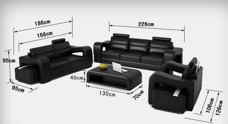 Pohovka z kůže Nábytek Obývací souprava 3+2+1sedák Design Moderní pohovka USB Nový