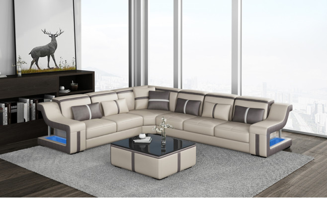 Sofa USB LED Polster Sofas Couchen Landschaft Möbel Sitz Eck Garnitur L Form Neu