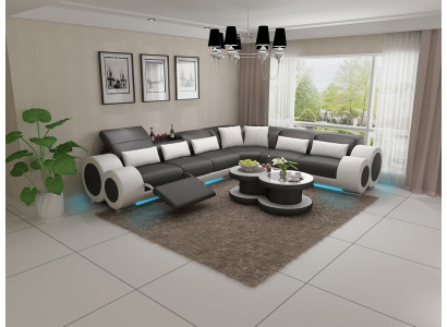 Kůžená pohovka Pohovka Obývací stěna Rozkládací pohovka Rovný nábytek Design Moderní Pohovka USB Relax