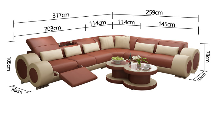 Kůžená pohovka Pohovka Obývací stěna Rozkládací pohovka Rovný nábytek Design Moderní Pohovka USB Relax