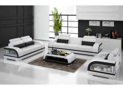 Designer Sofagarnitur Ledersofa Set 3+2+1 s USB soupravy pohovky Couch nový bílý