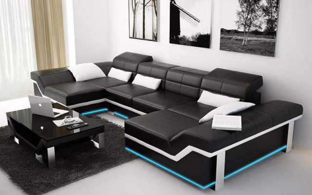 Kůžená pohovka, sofa, gauč, obývací souprava, rohová sedací souprava, designová moderní pohovka K5007C.