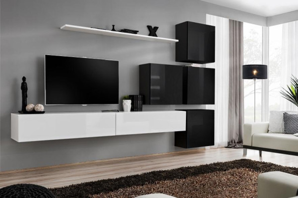 Moderní obývací stěna Stěnná police Stěnová skříň Bílý luxusní nábytek Designér Kompletní