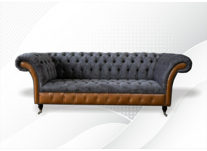 Chesterfield sedací souprava Pohovka 3místná šedá textilie látkové šedé pohovky