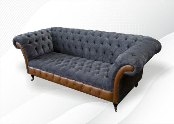 Chesterfield sedací souprava Pohovka 3místná šedá textilie látkové šedé pohovky