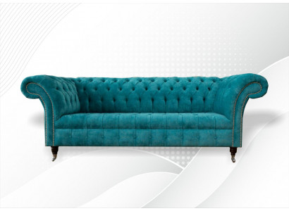 Chesterfield Couch Polster Sofas Klasická textilní pohovka Turkis 3místná látková