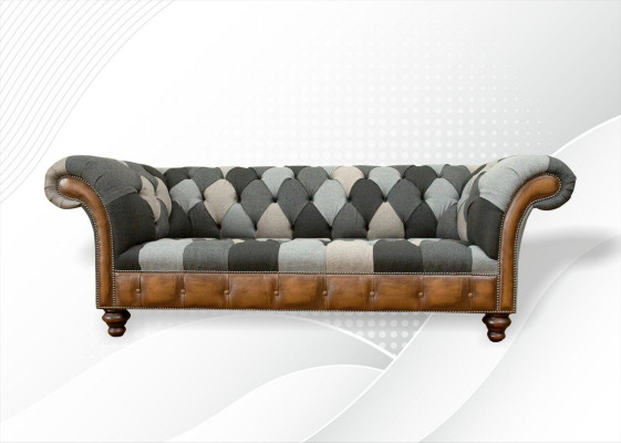 Chesterfield Vícebarevná sedací souprava 3místná Pohovka Design Couchenčásté textilního potahu
