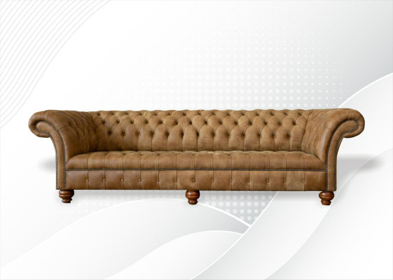 Chesterfield 4místná pohovka v světlé hnedé barvě moderního designu z kůže Kreativní nábytek.