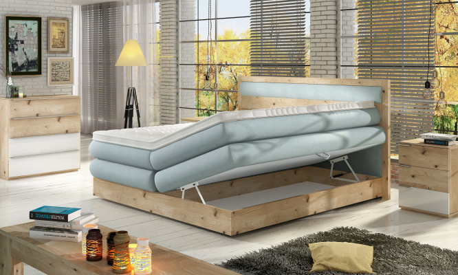 Luxus Boxpring Postel postele Dřevo Dubu Design Dvoulůžko Kůže Země Skutečné