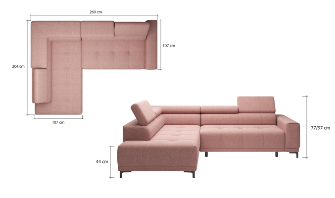 Sofa Lovača Kauč Stľačený rozloženie sedadiel Sedadlo Dizajn Eskové rohové sedadlo L-forma Moderný