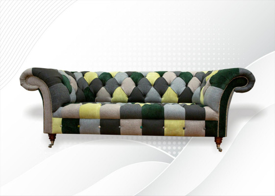 Chesterfield 3-sedadlová pohovka vícebarevného designu do obývacího pokoje, designový nábytek.