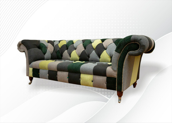 Chesterfield 3-sedadlová pohovka vícebarevného designu do obývacího pokoje, designový nábytek.