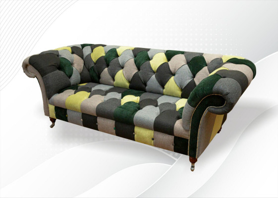 Chesterfield 3-sedadlová pohovka vícebarevného designu do obývacího pokoje, designový nábytek.