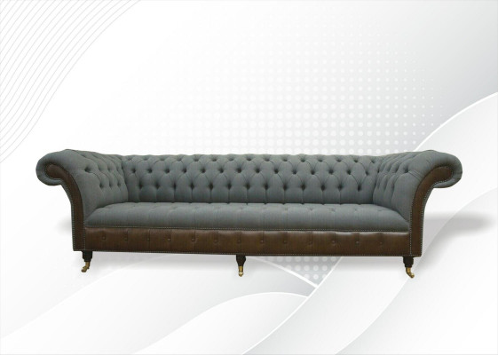 Chesterfield 4-sedačka šedá látka obývací pokoj design čalouněná pohovka Big Textil nábytek