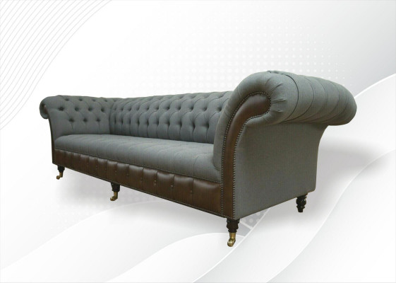 Chesterfield 4-sedačka šedá látka obývací pokoj design čalouněná pohovka Big Textil nábytek