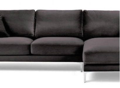 Černý sametový rohový nábytek látková obývací souprava designové pohovky polstrovaná pohovka nová