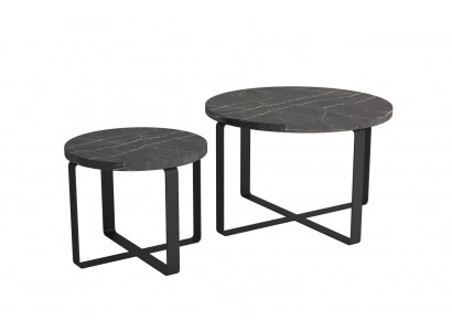 2x Kávové konferenční stolky nerez černé Kulaté nábytek Moderní design Set