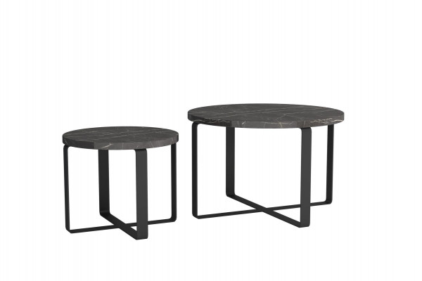 2x Kávové konferenční stolky nerez černé Kulaté nábytek Moderní design Set