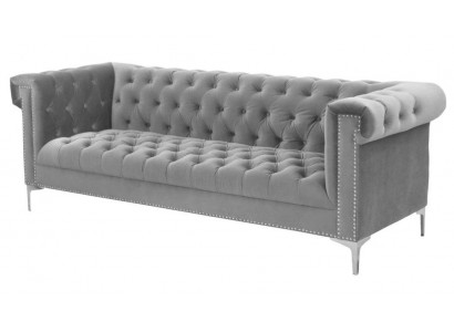 Šedé třísedadlové pohovky Chesterfield designu pro obývací pokoj z látky, nové.