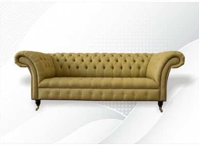 Chesterfield 3místná žlutá sedací souprava do obývacího pokoje Design Pohovky Pohovka Textilie