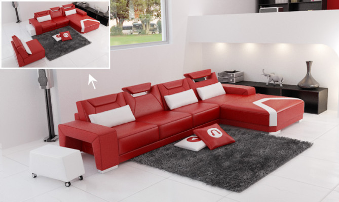 Ledersofa mit USB,Wohnlandschaft Ecksofa Eck Garnitur Design Modern Sofa F3011C