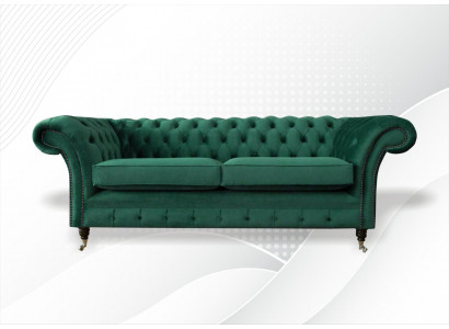 Chesterfield 3-místná zelená moderní designová pohovka pro obývací pokoj.
